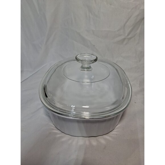 Corning Ware French White F-12-B 1.8 Liter 2 Quart Casserole W/ Lid Ribbed - Picture 2 of 12